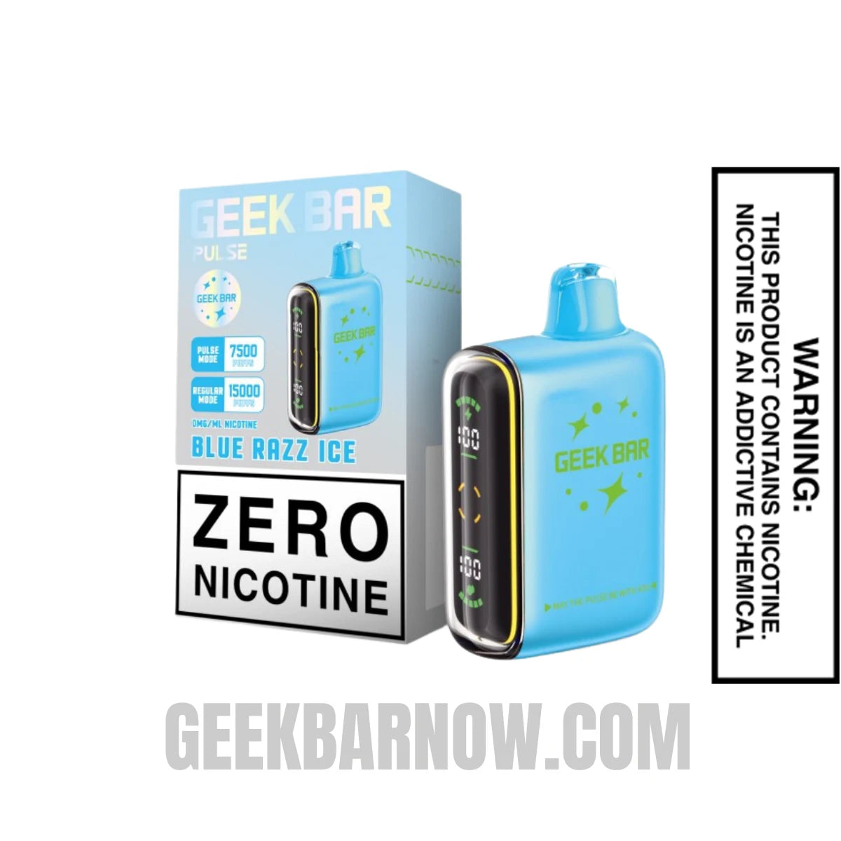 Blue Razz Ice Geek Bar Pulse Zero Nicotine Vape With Package Box Blue Razz Ice Geek Bar Pulse Zero Nicotine Vape With Package Box