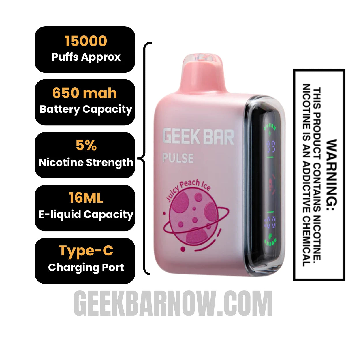 Juicy Peach Ice Geek Bar Pulse Vape Specification Juicy Peach Ice Geek Bar Pulse Vape Specification