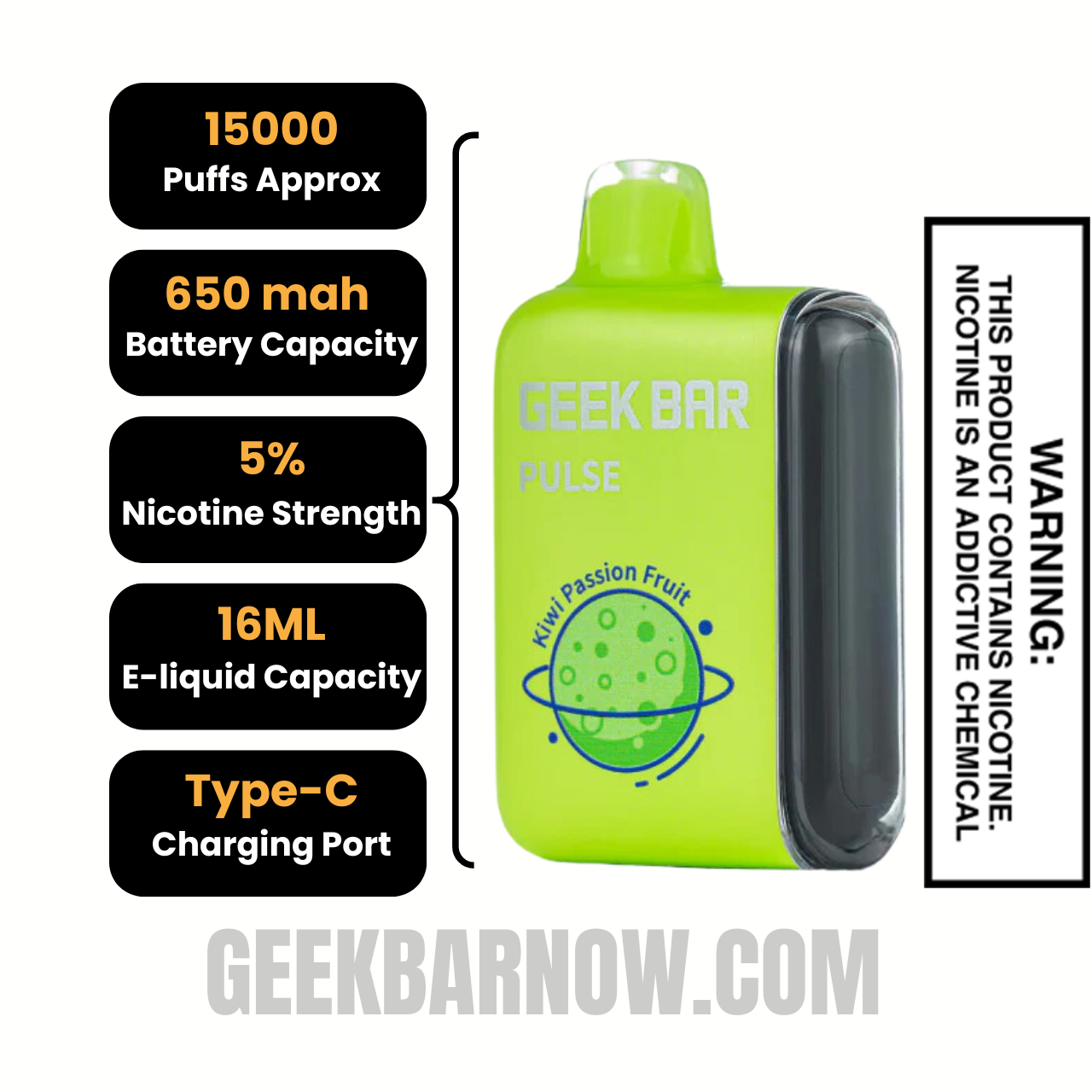 Kiwi Passion Fruit Geek Bar Pulse Vape Specification Kiwi Passion Fruit Geek Bar Pulse Vape Specification