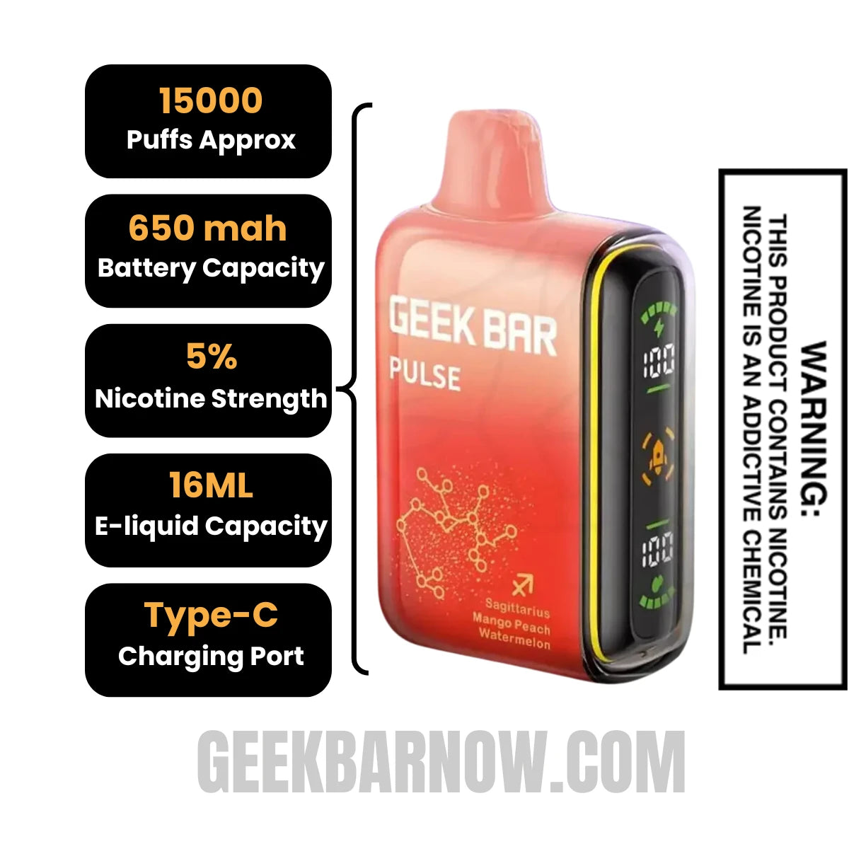 Mango Peach Watermelon Geek Bar Pulse Vape Specification Mango Peach Watermelon Geek Bar Pulse Vape Specification