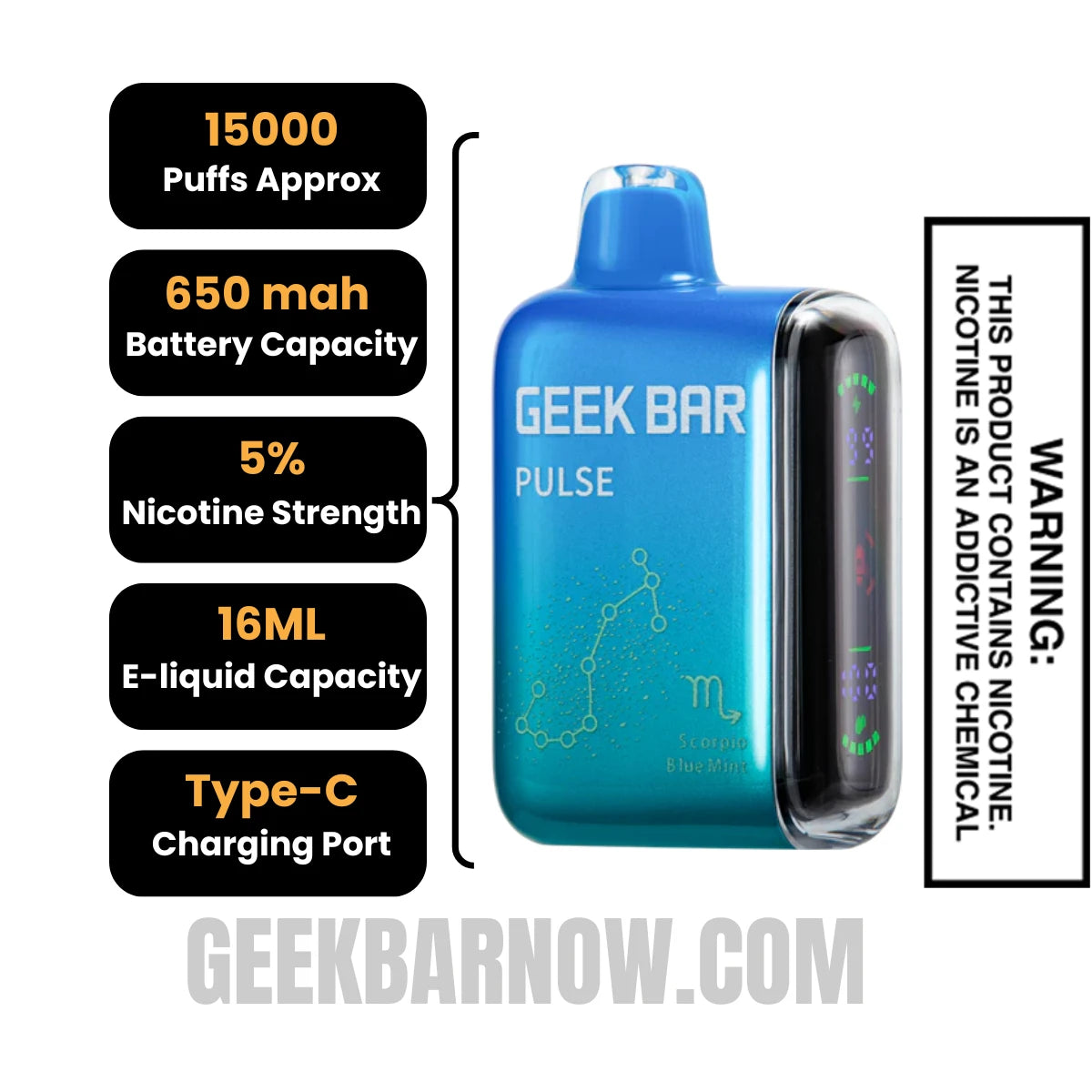 Scorpio Blue Mint Geek Bar Pulse Vape Specification Scorpio Blue Mint Geek Bar Pulse Vape Specification