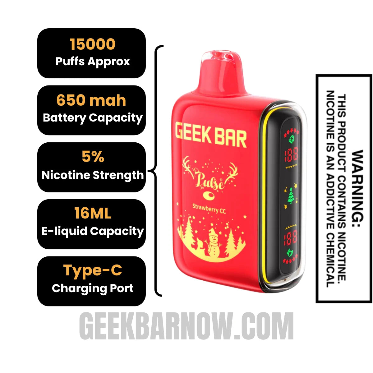Strawberry CC Geek Bar Pulse Vape Specification Strawberry CC Geek Bar Pulse Vape Specification