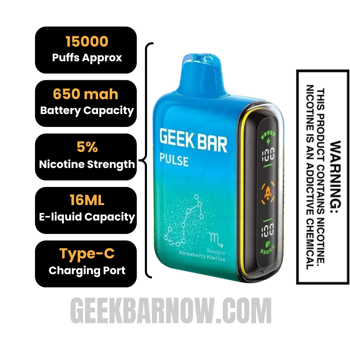 Strawberry Kiwi Ice Geek Bar Pulse Vape Specification Strawberry Kiwi Ice Geek Bar Pulse Vape Specification