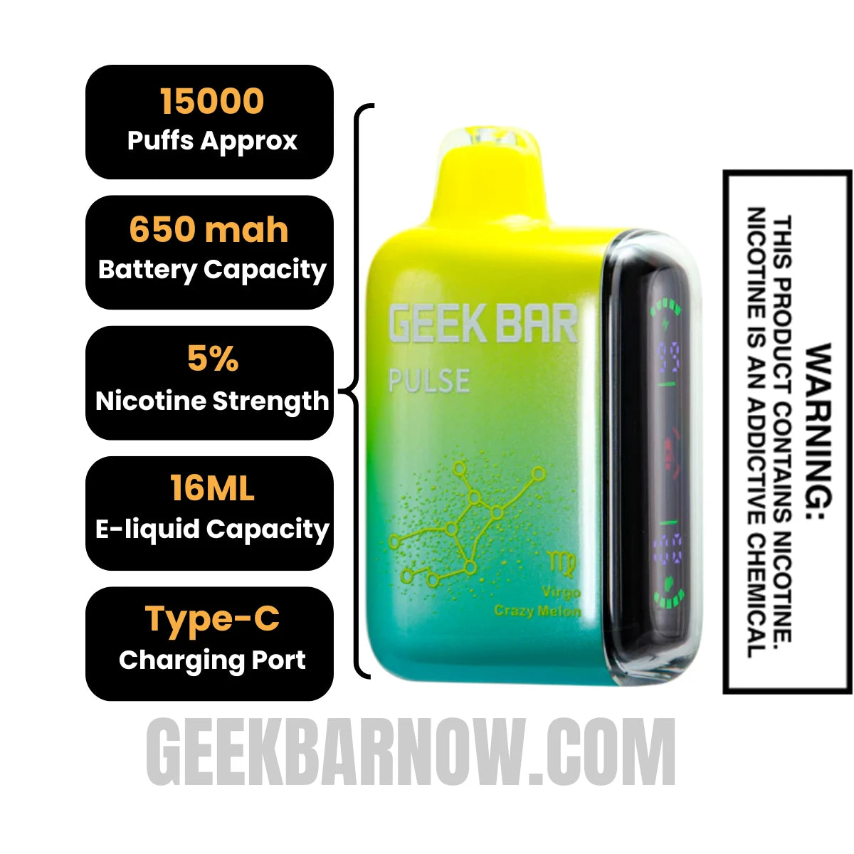Virgo Crazy Melon Geek Bar Pulse Vape Specification Virgo Crazy Melon Geek Bar Pulse Vape Specification