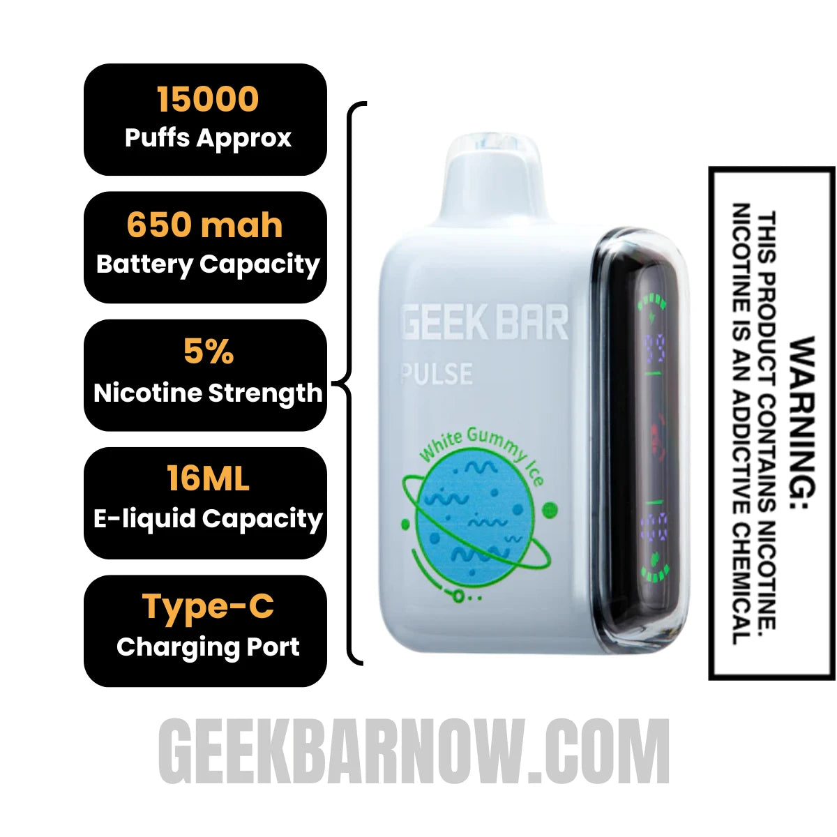 White Gummy Ice Geek Bar Pulse Vape Specification White Gummy Ice Geek Bar Pulse Vape Specification