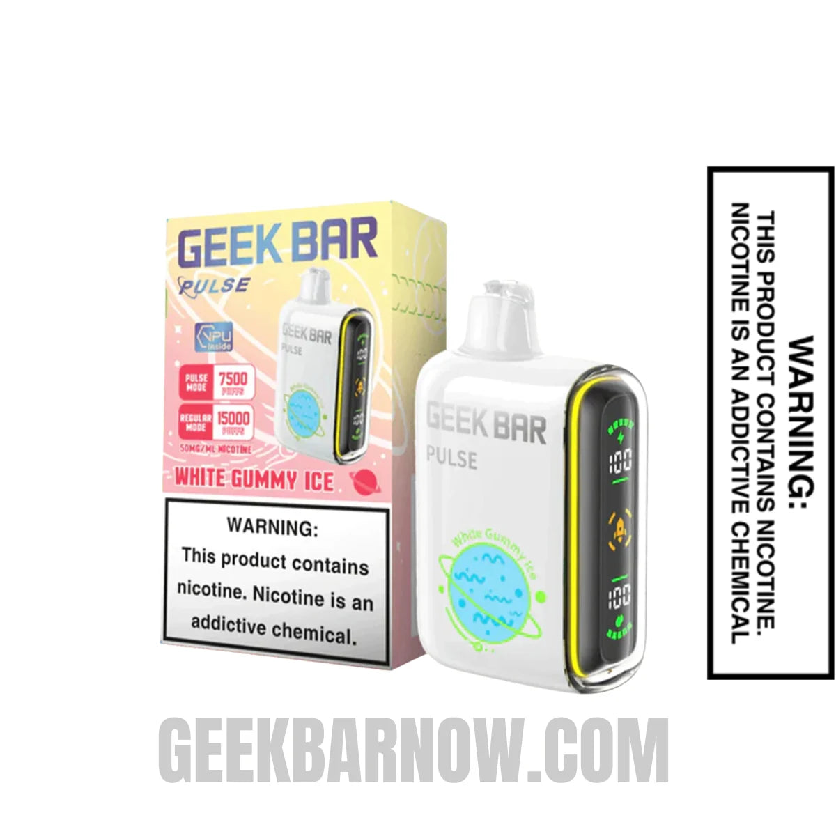 White Gummy Ice Geek Bar Pulse Vape with Package Box White Gummy Ice Geek Bar Pulse Vape with Package Box