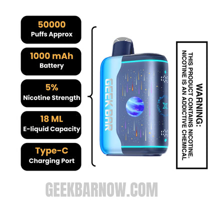 Blue Razz Bull Geek Bar Pulse X2 Disposable Vape Specifications