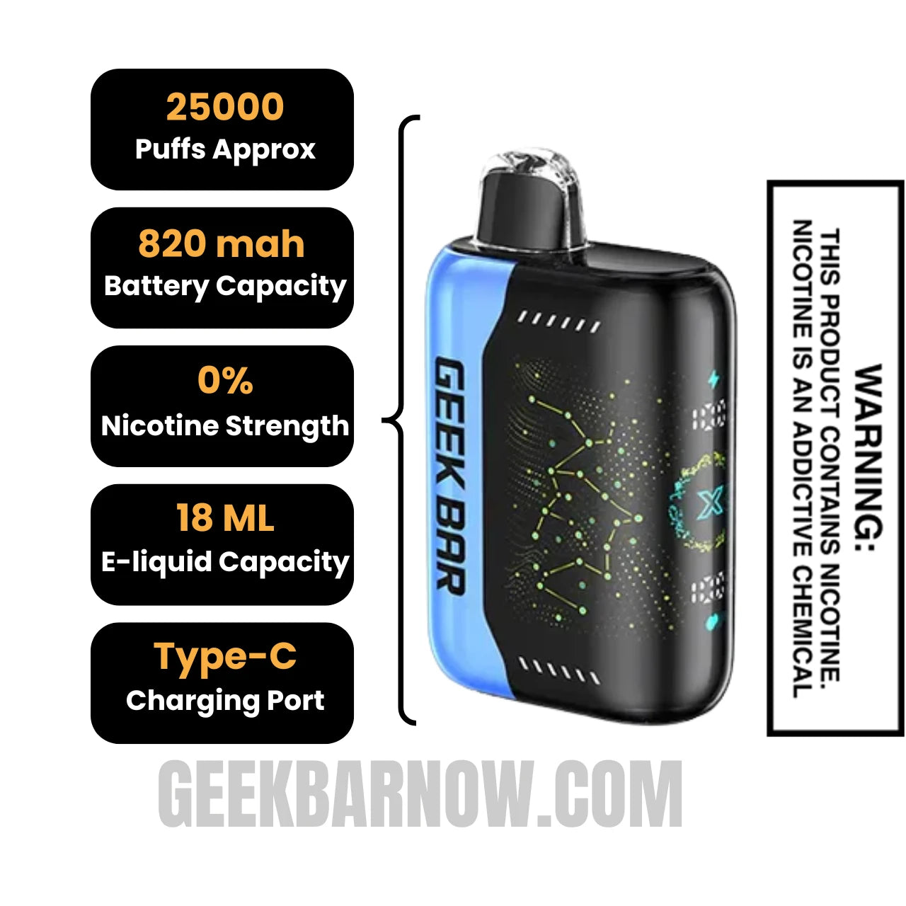 Blue Rancher Geek Bar Pulse X Zero Nicotine Vape Specifications