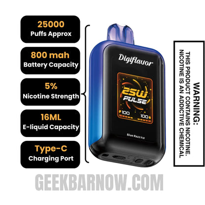 Blue Razz Ice Digiflavor SKY Disposable Vape Specifications