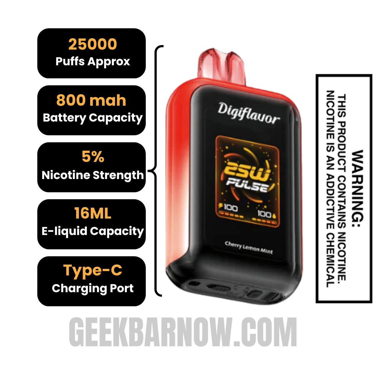 Cherry Lemon Mint Digiflavor SKY Disposable Vape Specifications