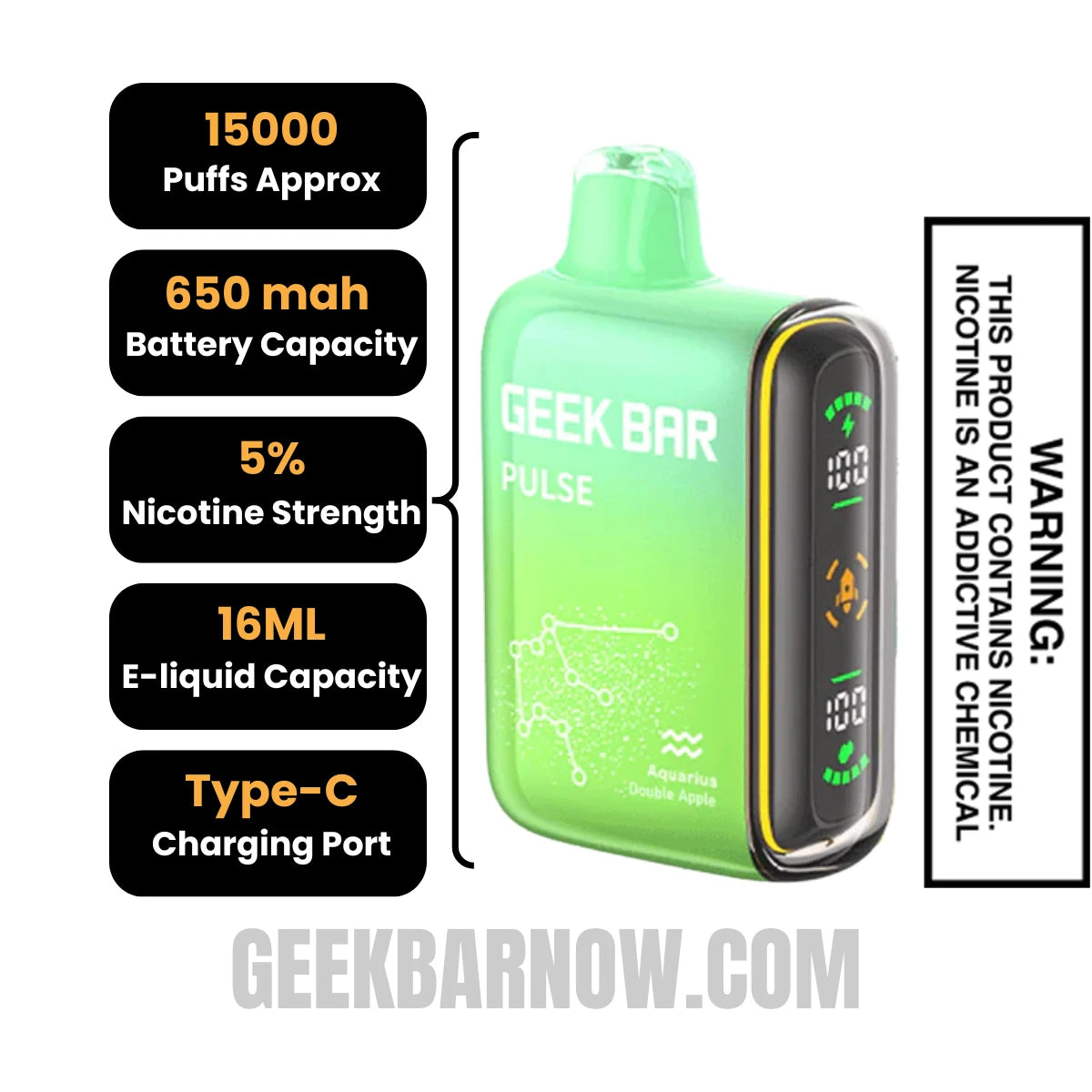 Double Apple Geek Bar Pulse Vape Specifications