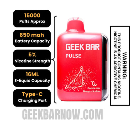Dragon Melon Geek Bar Pulse Vape (Capricorn) Specifications 