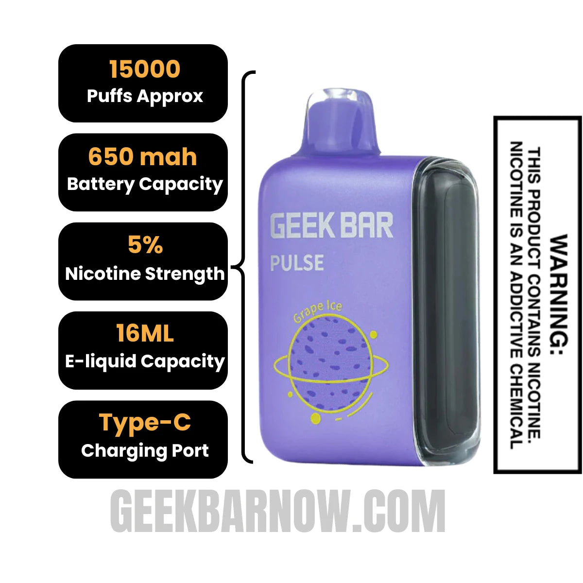Grape Ice Geek Bar Pulse Vape Specification