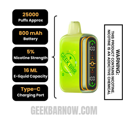 Lemon Geek Bar Pulse 2 Hubba Edition Disposable Vape Specifications