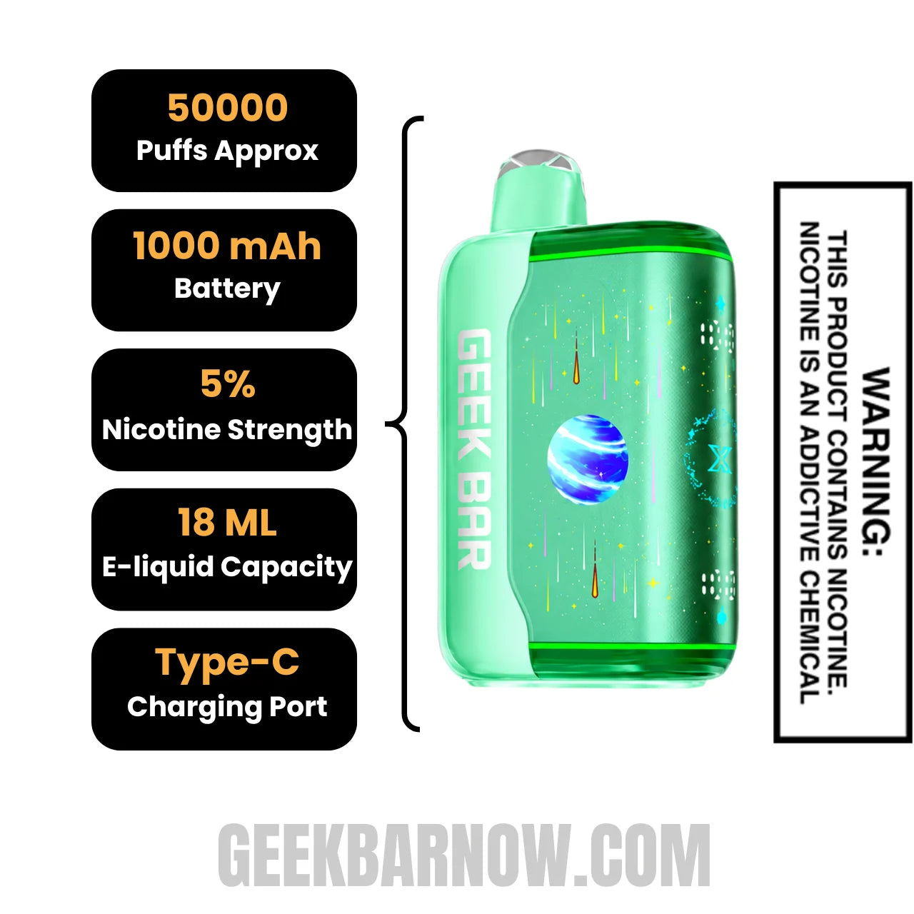 Miami Mint Geek Bar Pulse X2 Disposable Vape Specifications