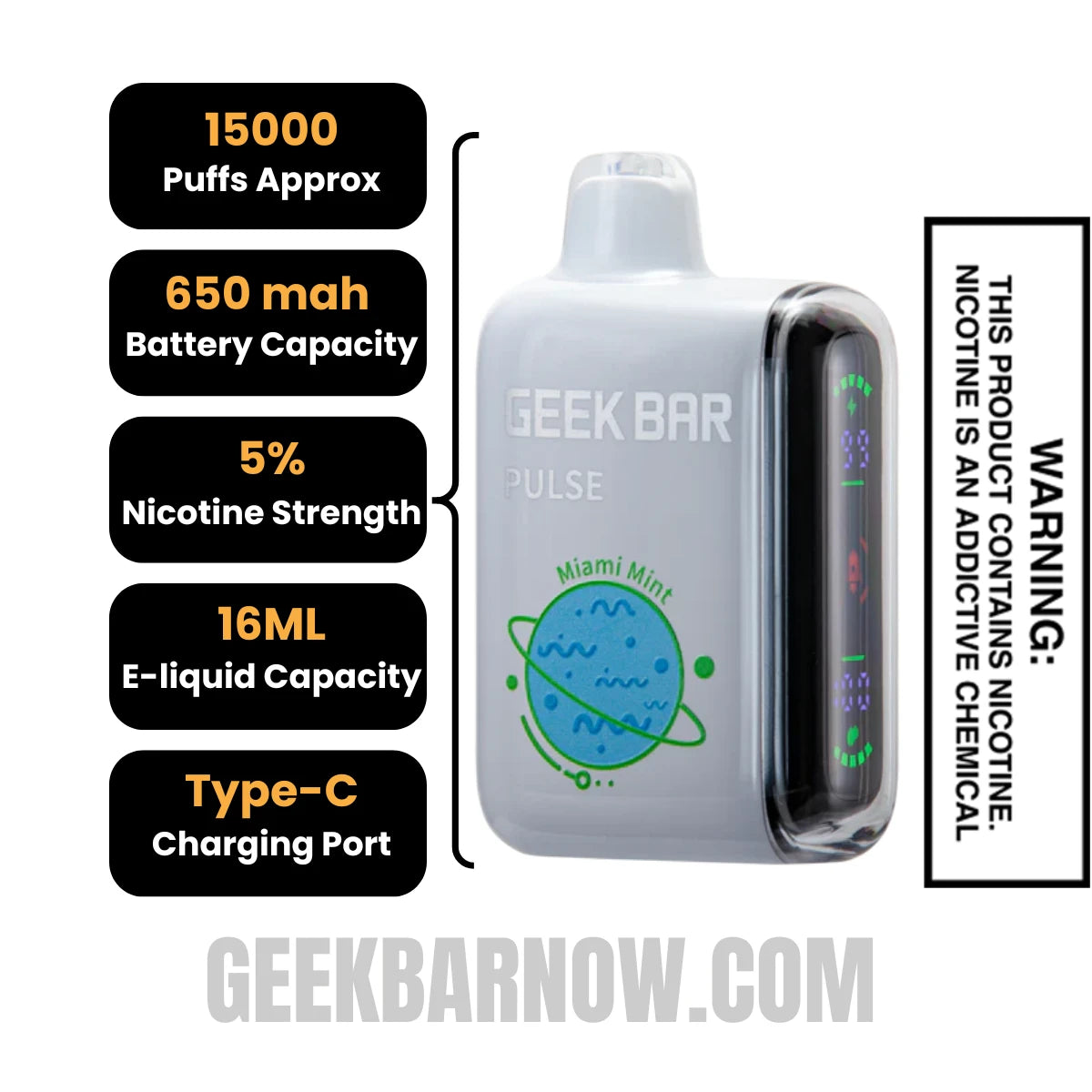 Miami Mint Geek Bar Pulse Vape Specification