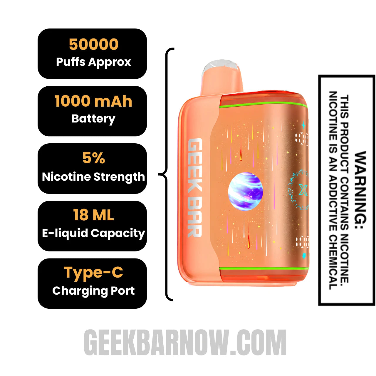 Orange Fcuking Fab Geek Bar Pulse X2 Disposable Vape Specifications