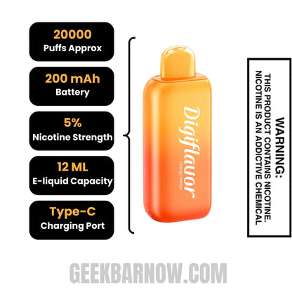 Orange Mango Digiflavor BRK 20K Disposable Vape Pod Specifications