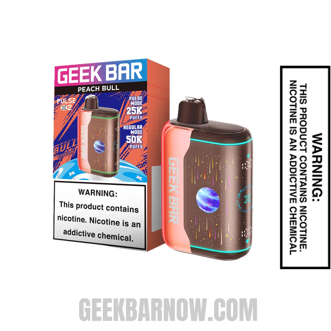 Peach Bull Geek Bar Pulse X2 Disposable Vape with Package Box