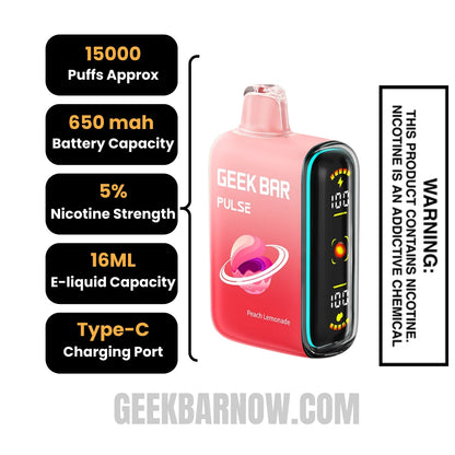 PeachLemonadeGeekBarPulseDisposableVapeSpecifications