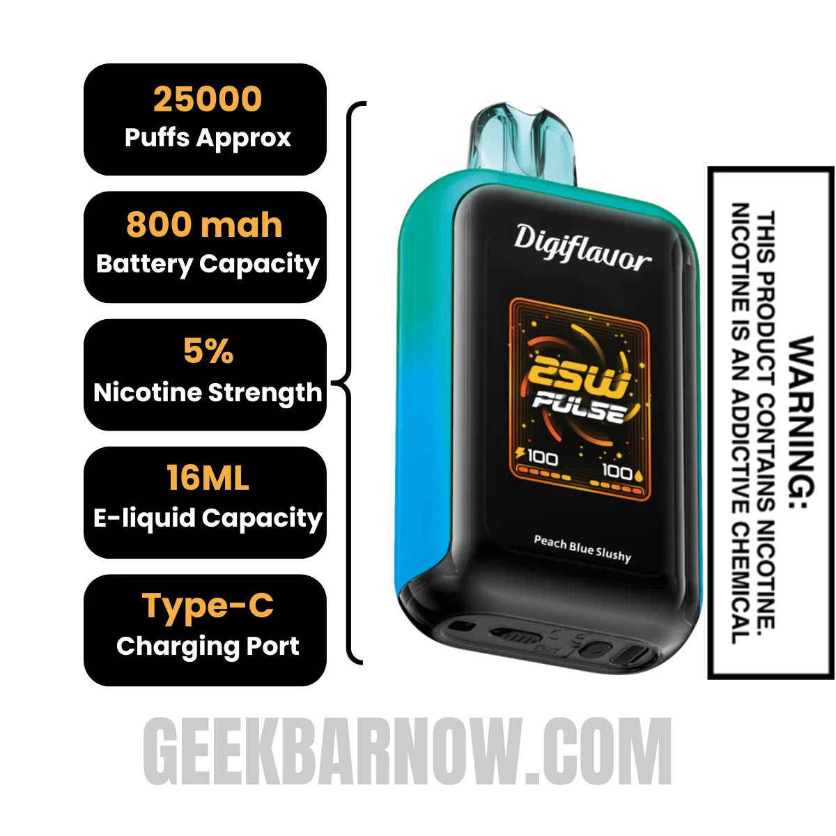 Peach Blue Slushy Digiflavor SKY Disposable Vape Specifications