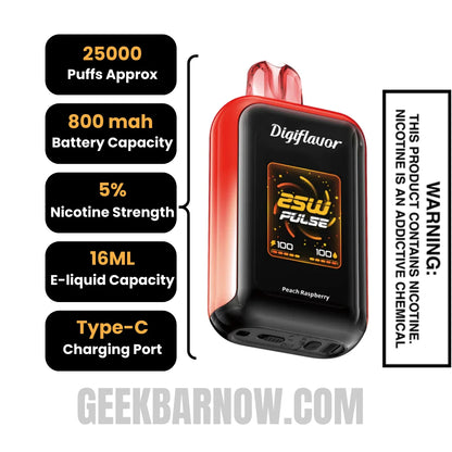 Peach Raspberry Digiflavor SKY Disposable Vape Specifications