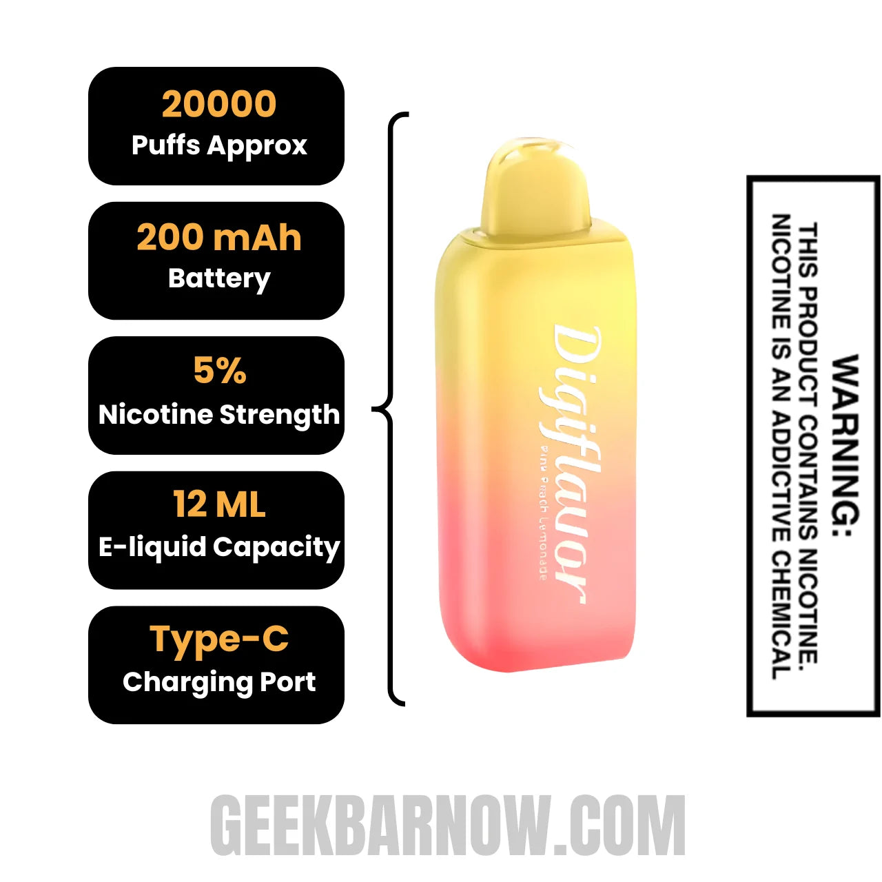Pink Peach Lemonade Digiflavor BRK 20K Disposable Vape Pod Specifications