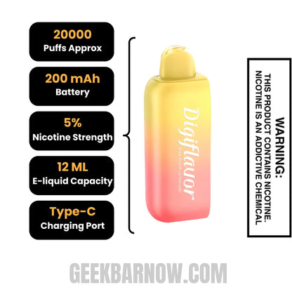 Pink Peach Lemonade Digiflavor BRK 20K Disposable Vape Pod Specifications