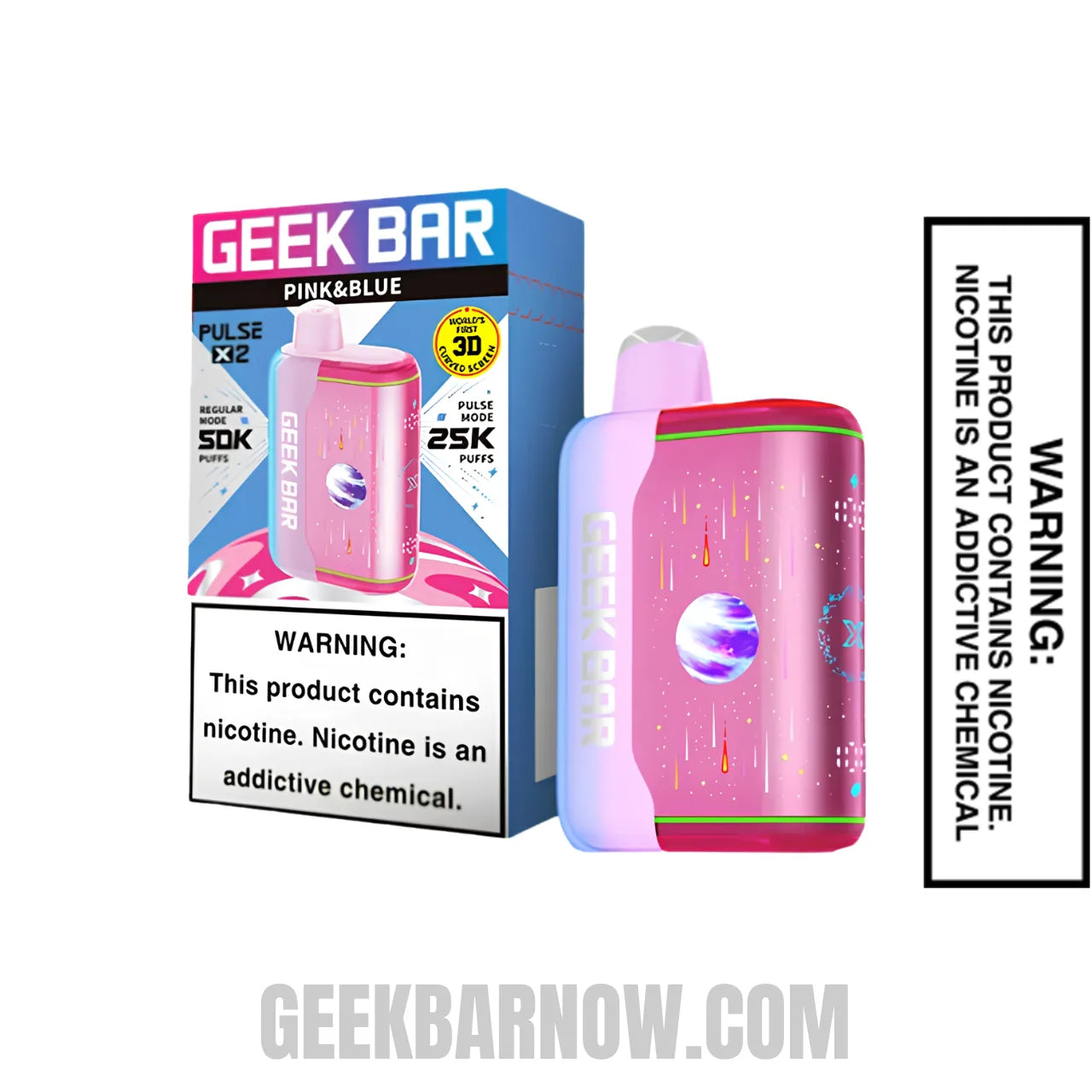 Pink Blue Geek Bar Pulse X2 Disposable Vape with Package Box