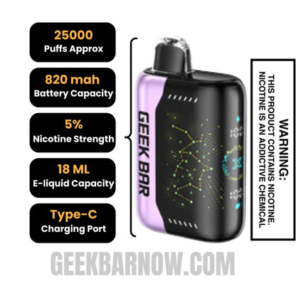 Raspberry Peach Lime Geek Bar Pulse X Vape Specifications