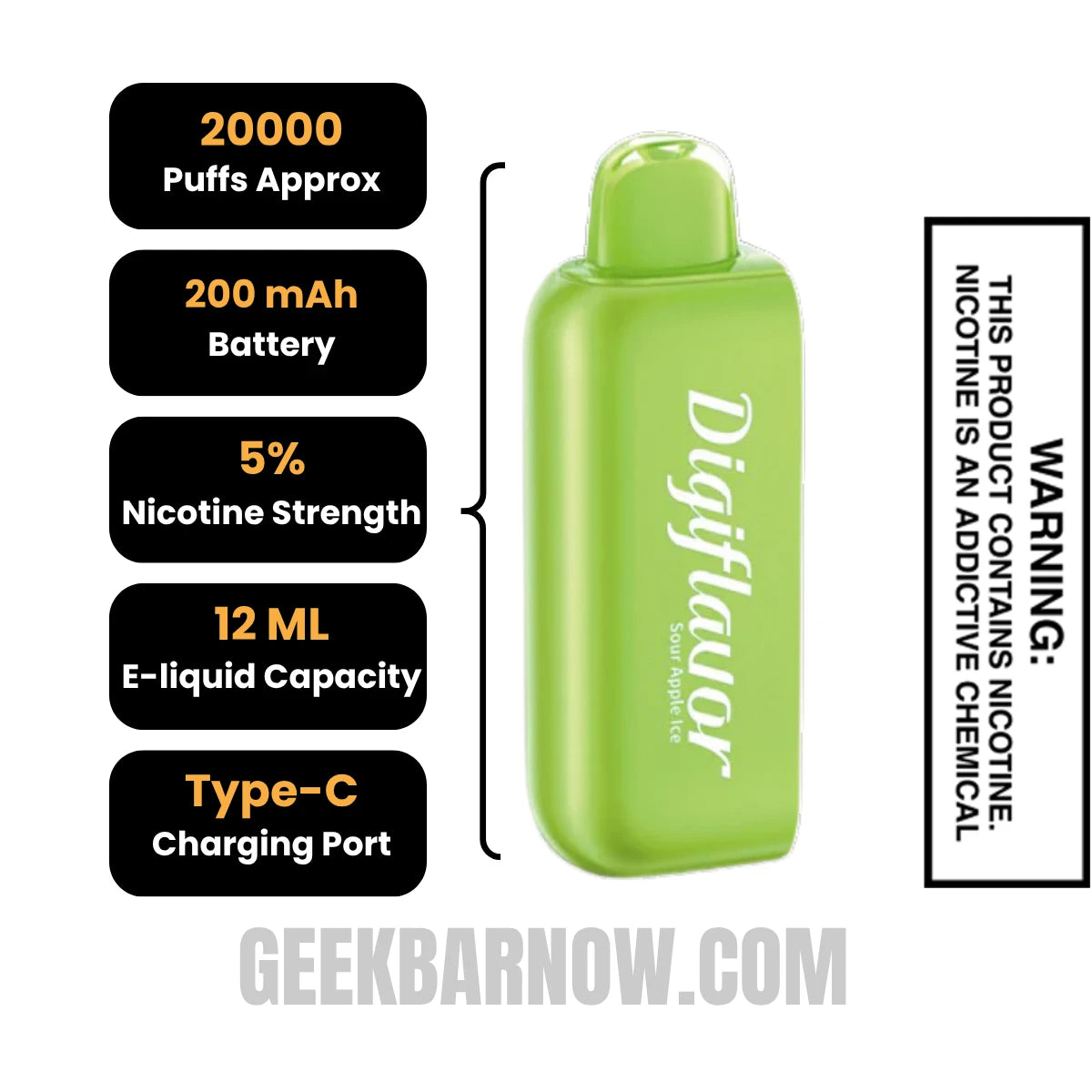 Sour Apple Ice Digiflavor BRK Disposable Pod Specifications