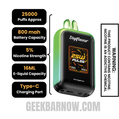 Sour Apple Ice Digiflavor SKY Disposable Vape Specifications