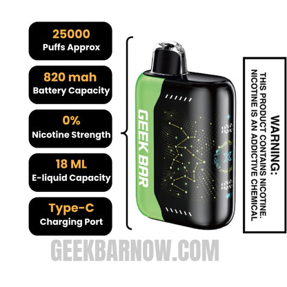 Sour Apple Ice Geek Bar Pulse X Zero Nicotine Vape Specifications