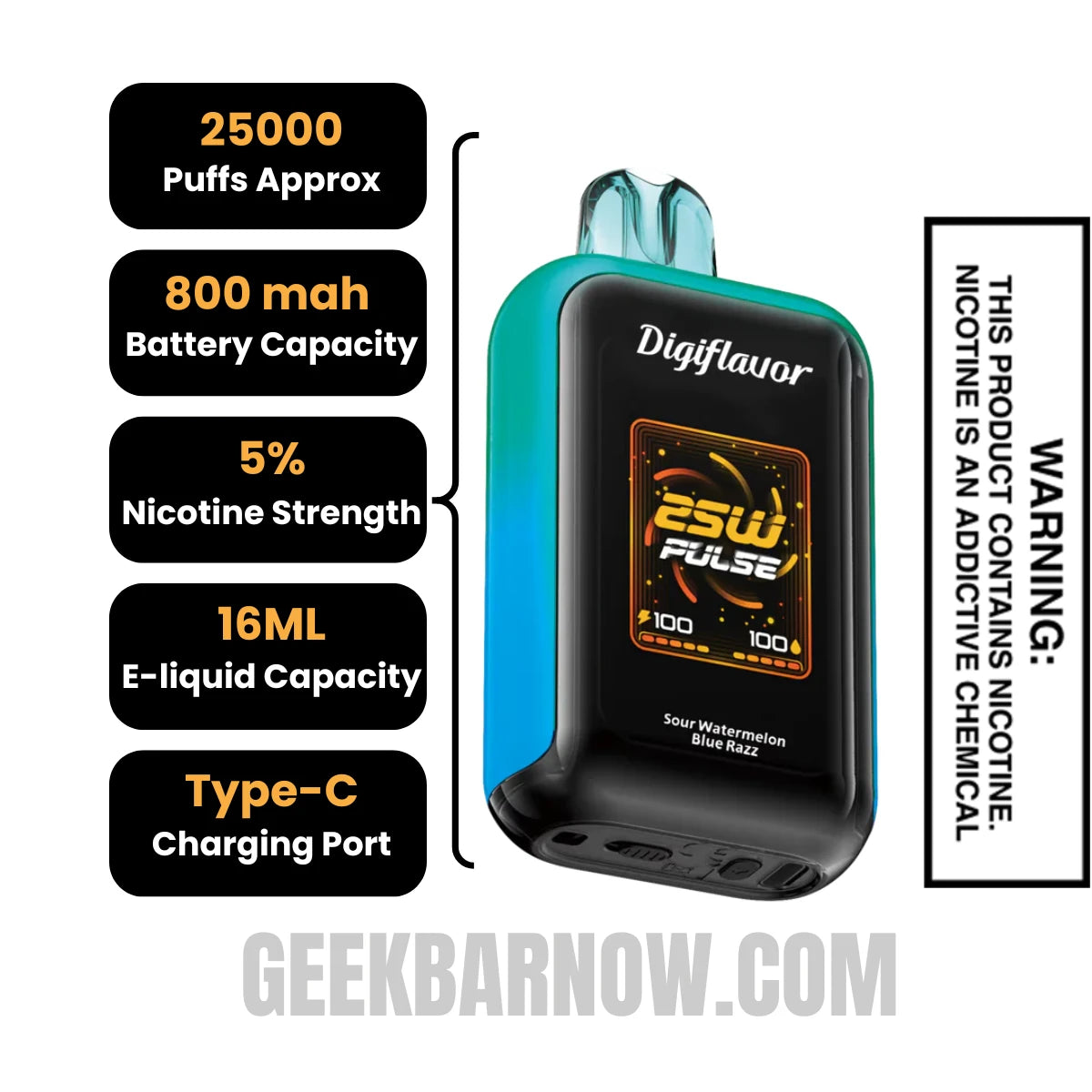 Sour Watermelon Blue Razz Digiflavor SKY Disposable Vape Specifications