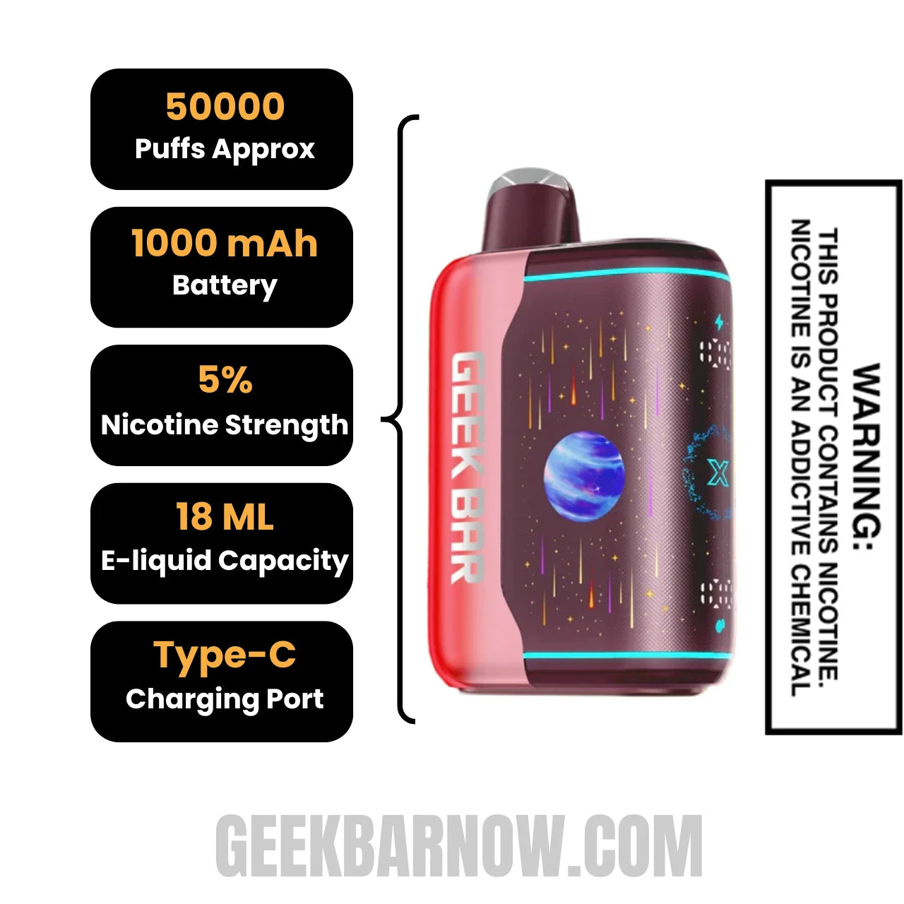Strawberry Bull Geek Bar Pulse X2 Disposable Vape Specifictions