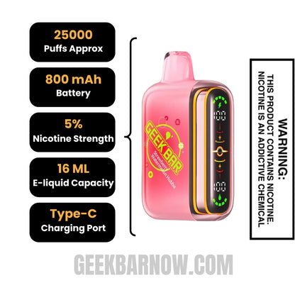 Strawberry Watermelon Geek Bar Pulse 2 Hubba Edition Disposable Vape Specifications