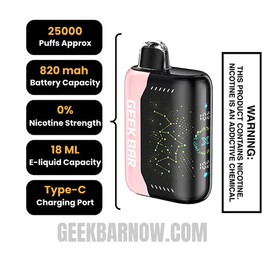Strawberry B-Pop Geek Bar Pulse X Zero Nicotine Vape Specifications