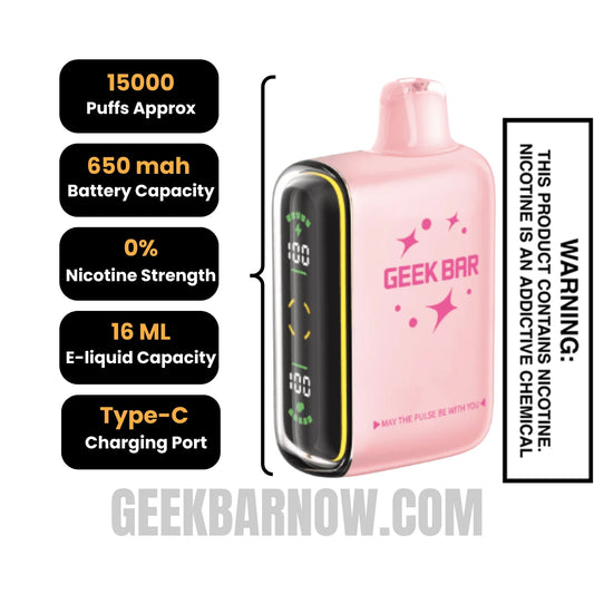 Strawberry B-Pop Geek Bar Pulse Zero Nicotine Vape Specifcations