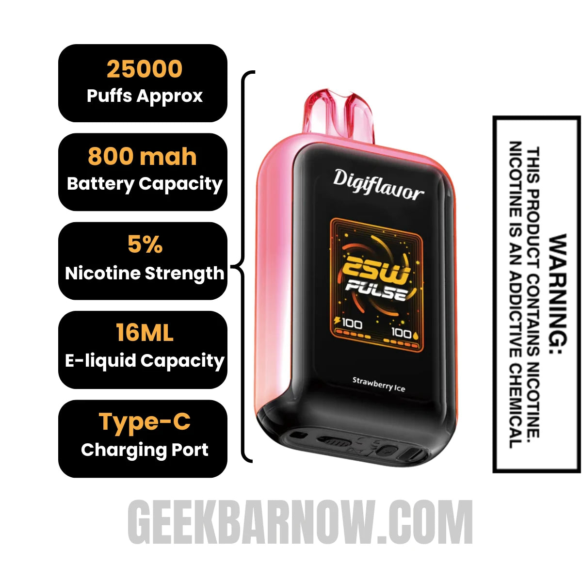 Strawberry Ice Digiflavor SKY Disposable Vape Specifications