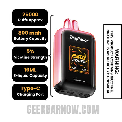 Strawberry Ice Digiflavor SKY Disposable Vape Specifications