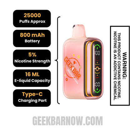 White Peach Geek Bar Pulse 2 Hubba Edition Disposable Vape Specifications